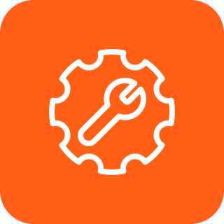 Mechanical tool icon in orange square